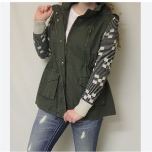 Double Zero Olive Army Green Jacket with Sweater Sleeves.